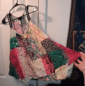 torrid Multicolor Patchwork Halter Tank - Pink Green Black